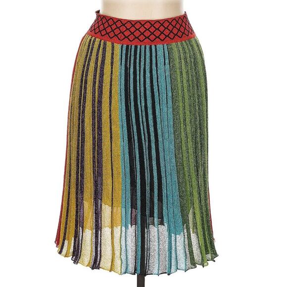 Missoni Lurex Metallic Pleated Skirt Shimmer Multicolor Stripe 46 US 10 M/L $970 - Picture 2 of 4